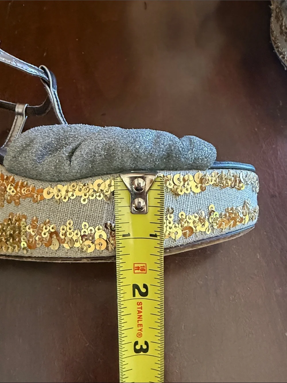 Tory Burch Gray Bow T-Strap Platform Sandals with Gold Trim